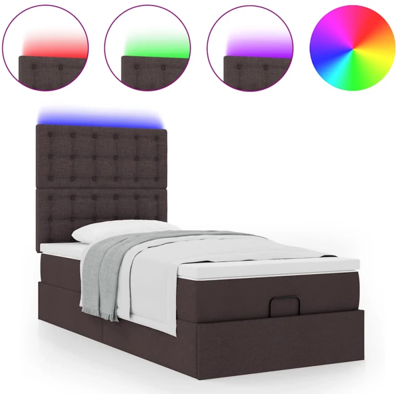 vidaXL Οθωμανικό κρεβάτι με στρώμα & LEDs Σκούρο καφέ 90x190cm ύφασμα