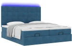vidaXL Οθωμανικό κρεβάτι με στρώματα & LEDs Σκούρο μπλε Βελούδο
