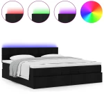 vidaXL Οθωμανικό κρεβάτι με στρώματα & LEDs Μαύρο 200x200cm ύφασμα
