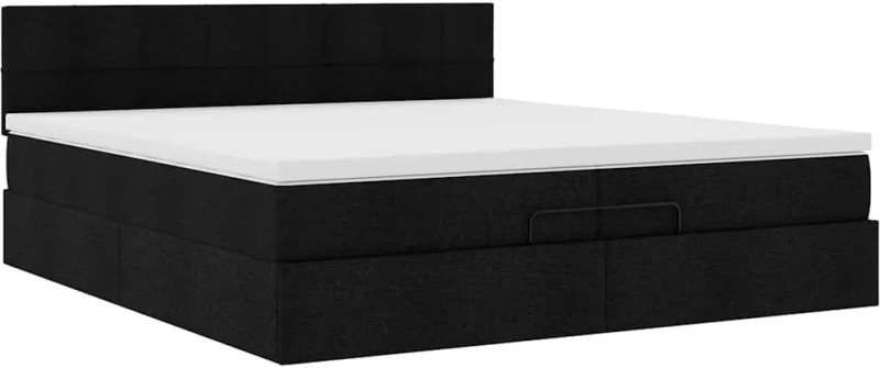 vidaXL Οθωμανικό κρεβάτι με στρώματα & LEDs Μαύρο 200x200cm ύφασμα