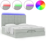 vidaXL Οθωμανικό κρεβάτι με στρώματα & LEDs Ανοιχτό γκρι Βελούδο