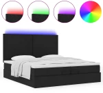 vidaXL Οθωμανικό κρεβάτι με στρώματα & LEDs Μαύρο 200x200cm ύφασμα