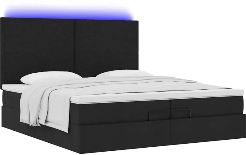 vidaXL Οθωμανικό κρεβάτι με στρώματα & LEDs Μαύρο 200x200cm ύφασμα