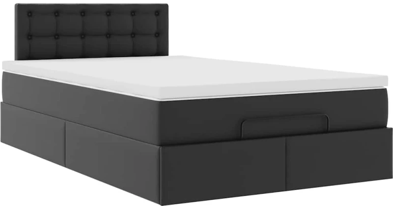 vidaXL Οθωμανικό κρεβάτι με στρώματα & LEDs Μαύρο Faux Leather