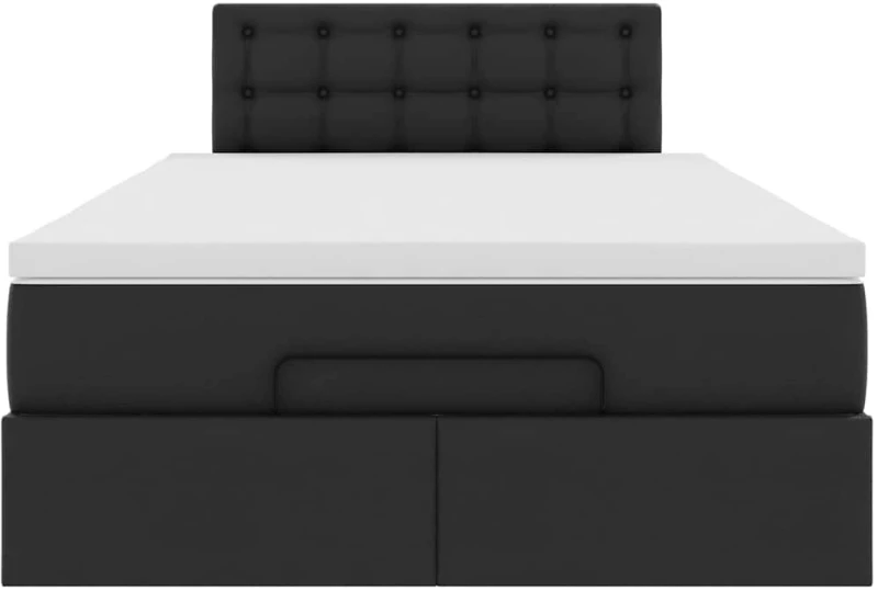 vidaXL Οθωμανικό κρεβάτι με στρώματα & LEDs Μαύρο Faux Leather