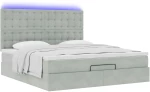 vidaXL Οθωμανικό κρεβάτι με στρώματα & LEDs Ανοιχτό γκρι Βελούδο