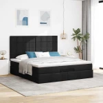 vidaXL Οθωμανικό κρεβάτι με στρώμα & LEDs Cream 160x200cm ύφασμα