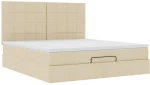 vidaXL Οθωμανικό κρεβάτι με στρώμα & LEDs Cream 160x200cm ύφασμα