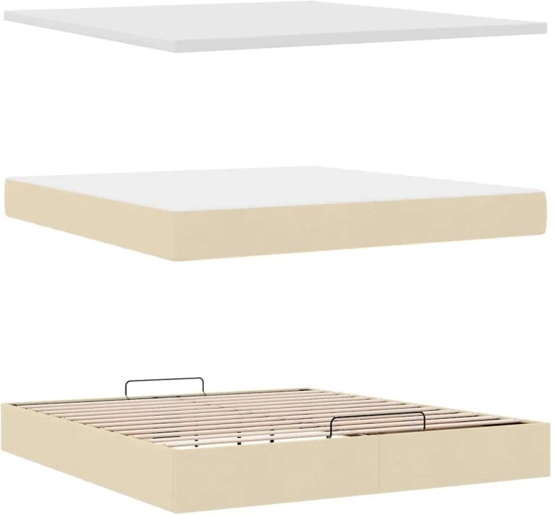 vidaXL Οθωμανικό κρεβάτι με στρώμα & LEDs Cream 160x200cm ύφασμα