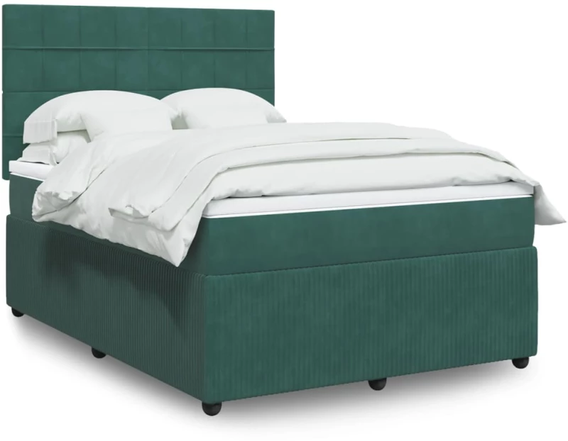 vidaXL Κρεβάτι Boxspring με Στρώμα Σκούρο Πράσινο 140x190εκ. Βελούδινο