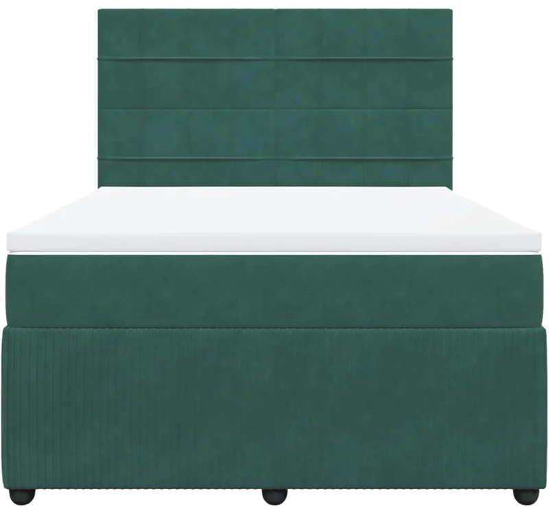 vidaXL Κρεβάτι Boxspring με Στρώμα Σκούρο Πράσινο 140x190εκ. Βελούδινο