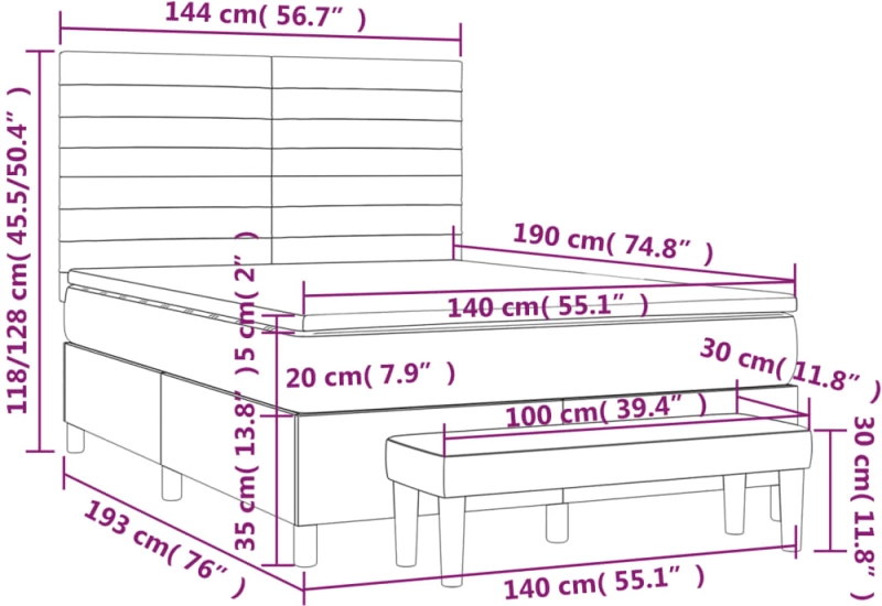 vidaXL Κρεβάτι Boxspring με Στρώμα Σκούρο Μπλε 140x190 εκ. Βελούδινο