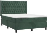 vidaXL Κρεβάτι Boxspring με Στρώμα & LED Σκ. Πράσινο 140x190εκ Βελούδο