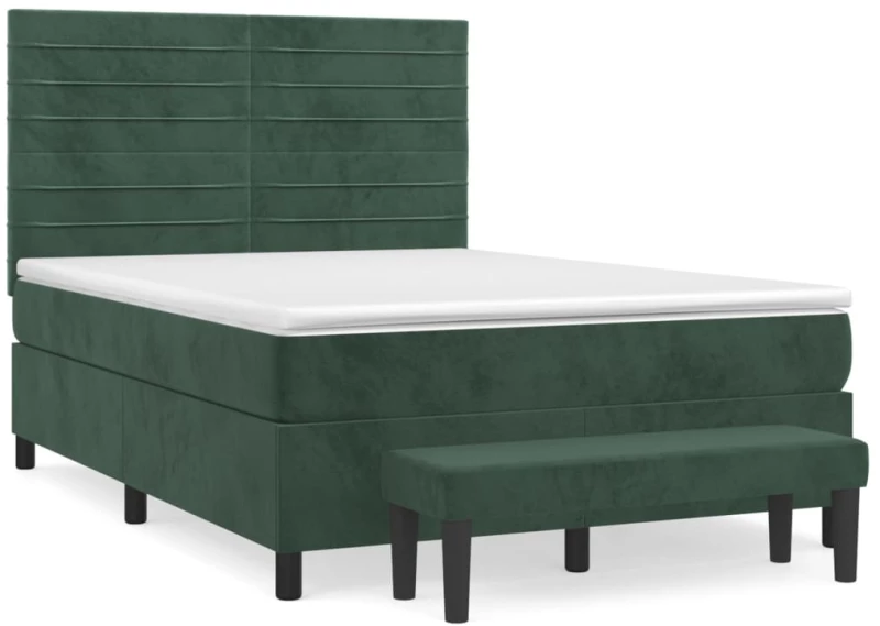 vidaXL Κρεβάτι Boxspring με Στρώμα Σκούρο Πράσινο 140x190εκ. Βελούδινο
