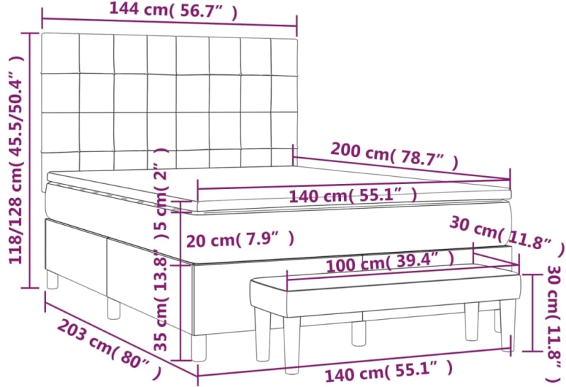 vidaXL Κρεβάτι Boxspring με Στρώμα Σκούρο Μπλε 140x200 εκ. Βελούδινο