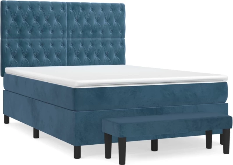 vidaXL Κρεβάτι Boxspring με Στρώμα Σκούρο Μπλε 140x190 εκ. Βελούδινο