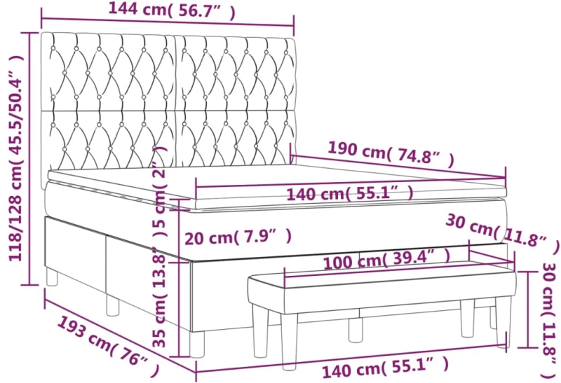 vidaXL Κρεβάτι Boxspring με Στρώμα Σκούρο Μπλε 140x190 εκ. Βελούδινο