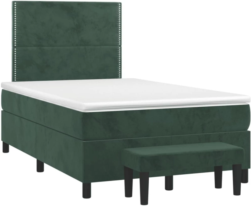 vidaXL Κρεβάτι Boxspring με Στρώμα Σκούρο Πράσινο 120x200εκ. Βελούδινο