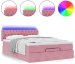 vidaXL Οθωμανικό κρεβάτι με στρώμα & LEDs Ροζ 140x200cm Βελούδο