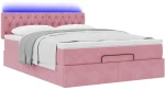 vidaXL Οθωμανικό κρεβάτι με στρώμα & LEDs Ροζ 140x200cm Βελούδο
