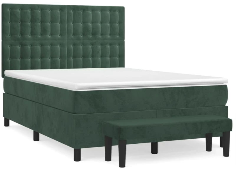 vidaXL Κρεβάτι Boxspring με Στρώμα Σκούρο Πράσινο 140x200εκ. Βελούδινο