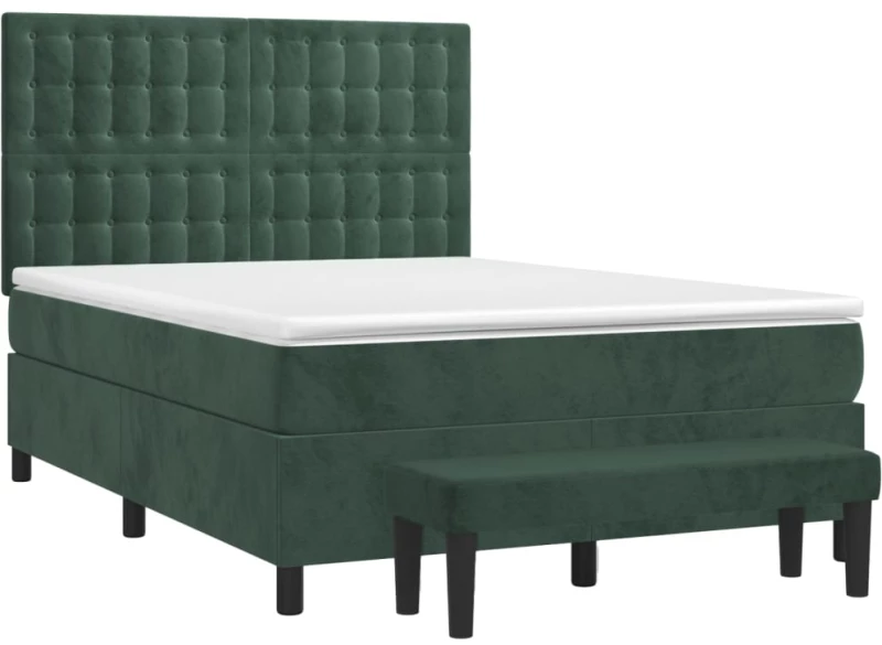 vidaXL Κρεβάτι Boxspring με Στρώμα Σκούρο Πράσινο 140x200εκ. Βελούδινο