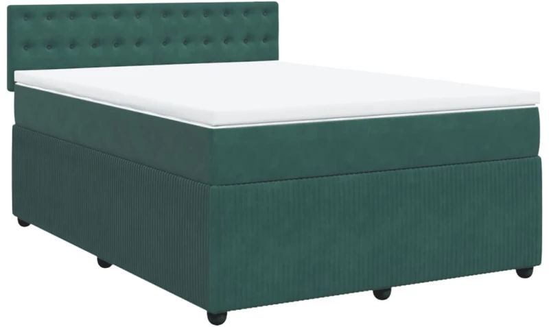 vidaXL Κρεβάτι Boxspring με Στρώμα Σκούρο Πράσινο 140x190εκ. Βελούδινο