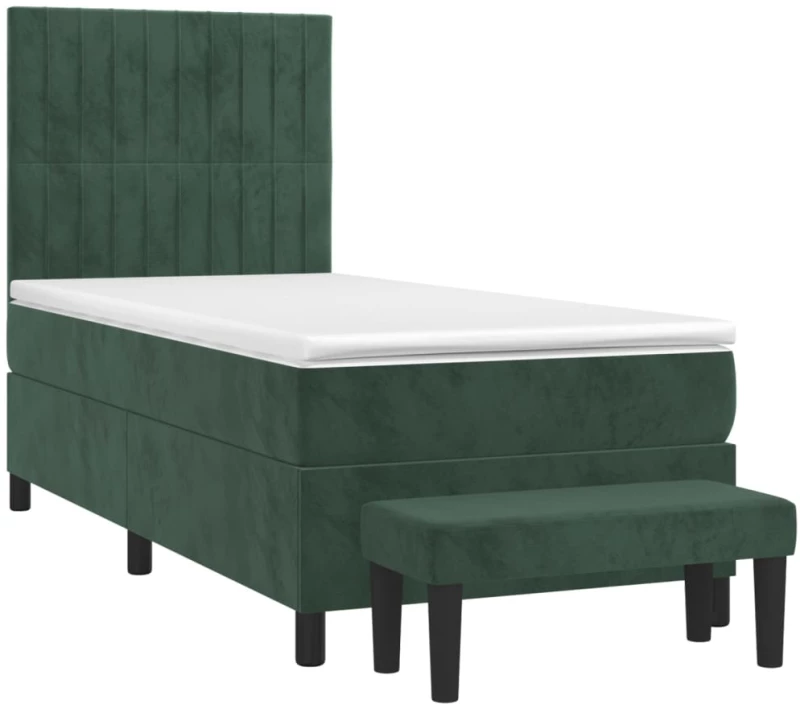 vidaXL Κρεβάτι Boxspring με Στρώμα Σκούρο Πράσινο 90x190 εκ. Βελούδινο