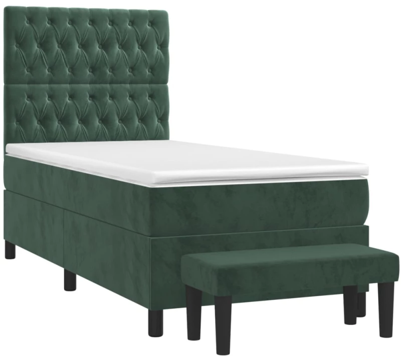vidaXL Κρεβάτι Boxspring με Στρώμα Σκούρο Πράσινο 90x190 εκ. Βελούδινο