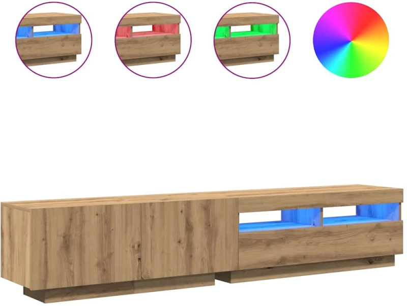 vidaXL Έπιπλο Τηλεόρασης με LED Αρτισιανή Δρυς 200x35x40 εκ Επεξ.Ξύλο