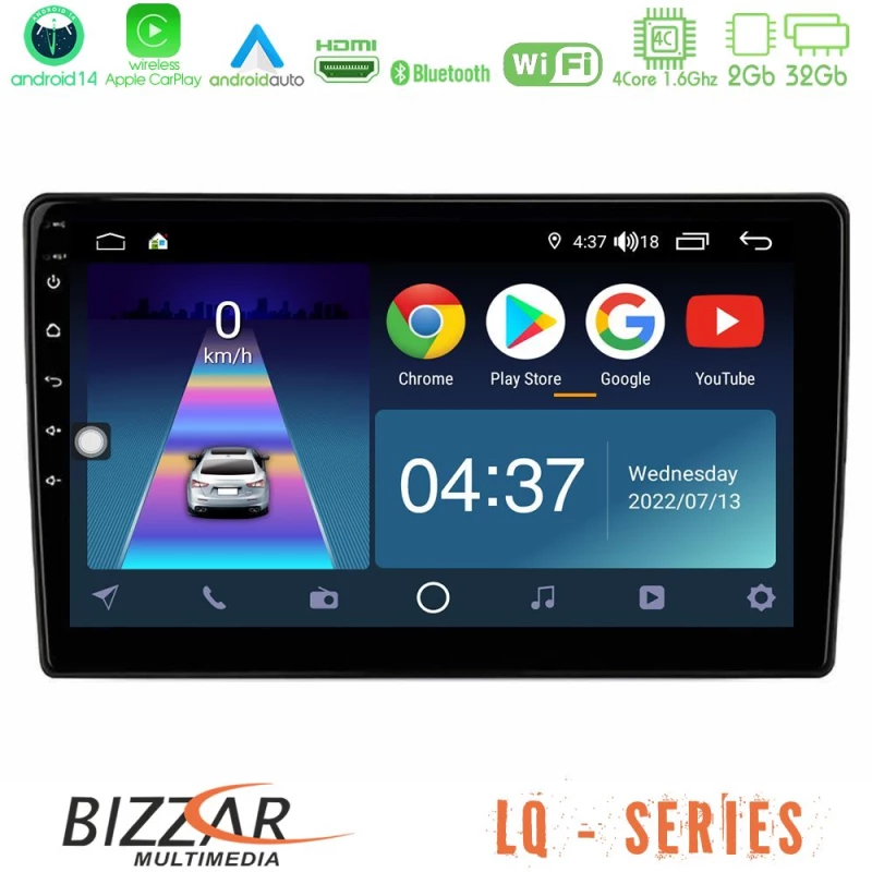 Bizzar lq Series 4core Android 14 2+32gb Navigation Multimedia Tablet 10" με Carplay & Android Auto u-lq-856