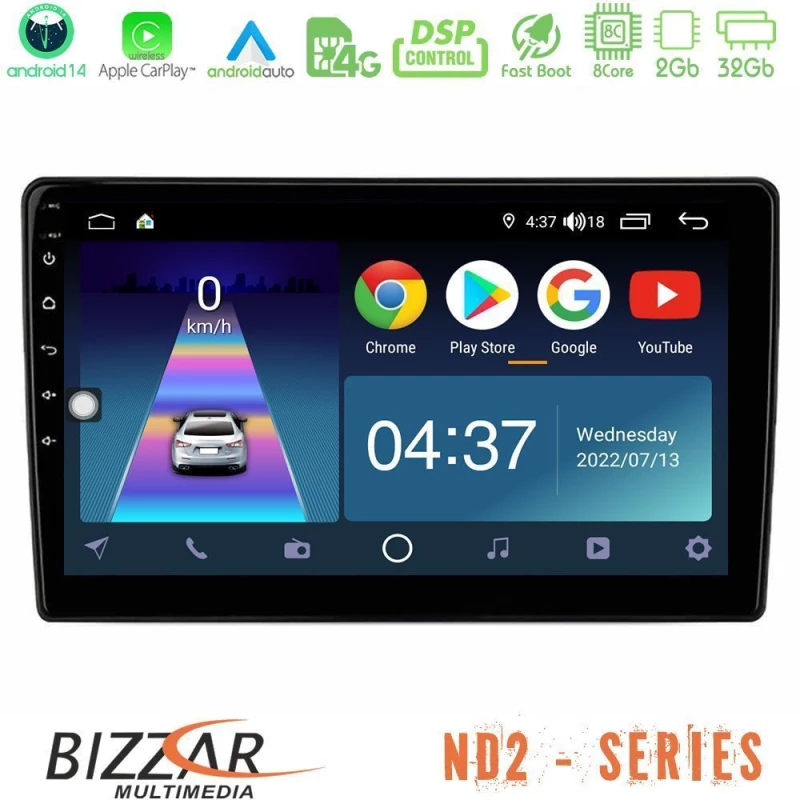 Bizzar nd2 Series 8core Android14 2+32gb  Suzuki Grand Vitara 2003-2005 Navigation Multimedia Tablet 9" με Carplay & Android Auto u-nd2-Sz1795