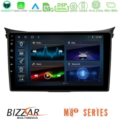 Bizzar m8² Series 8core Android14 4+32gb  Hyundai i30 2012-2017 Navigation Multimedia Tablet 9" με Carplay & Android Auto u-m82-Hy0833