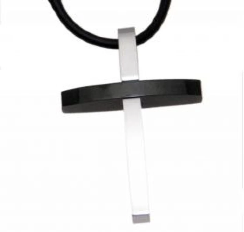 Kostibas 1313-312M, Σταυρός, Stainless Steel, Ατσάλι, Καουτσούκ, Ασημί/Μαύρο