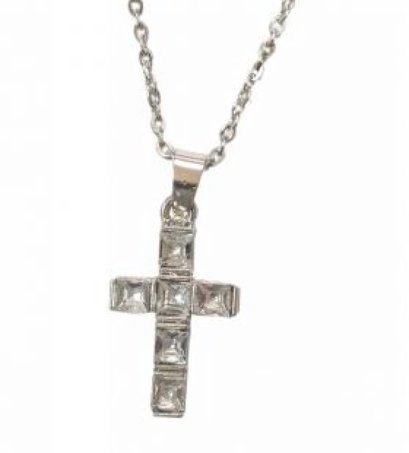 Kostibas 1321-140AL, Σταυρός, Stainless Steel, Ατσάλι, Στρας, Ασημί