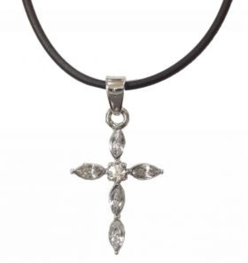 Kostibas 1321-144KL, Σταυρός, Stainless Steel, Ατσάλι, Στρας, Καουτσούκ, Ασημί