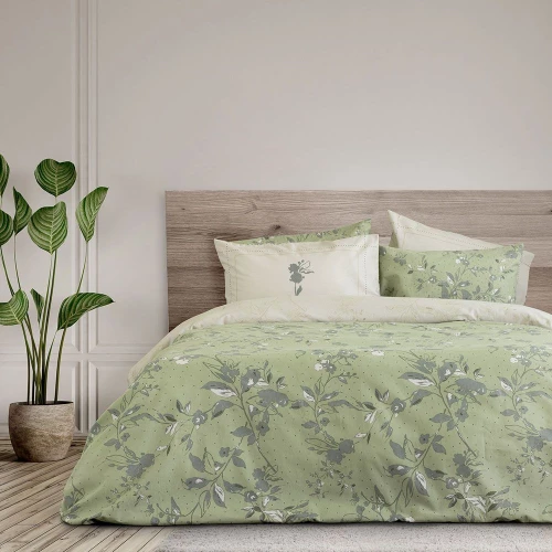 Σεντόνια Φανελένια Bernice (Σετ 4τμχ) Green-Beige Nima Υπέρδιπλo 240x260cm 100% Βαμβακερή Φανέλα