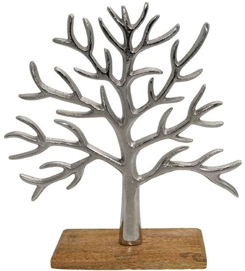 Διακοσμητικό Επιτραπέζιο Tree 934-124-019 30x7x32cm Silver-Natural Ξύλο,Αλουμίνιο
