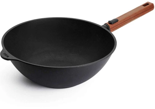 Τηγάνι Wok Αντικολλητικό Με Αποσπώμενη Λαβή Eco Logic 11030WLCI-Q 30cm Black-Brown Woll 30cm Ξύλο,Αλουμίνιο