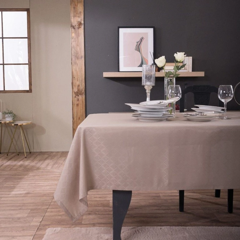 Τραπεζομάντηλο Dieppe Beige Teoran 160X320 Βαμβάκι-Πολυέστερ