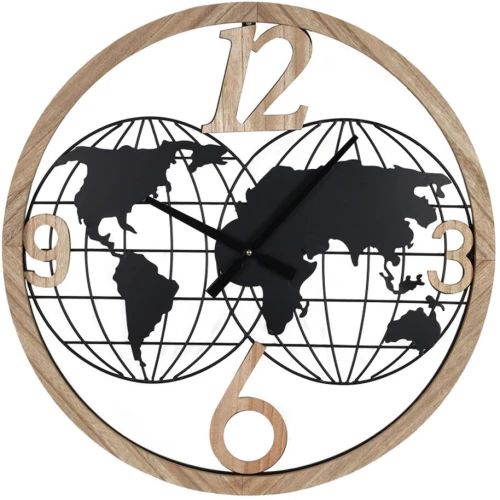 Ρολόι Τοίχου Woglo 351-000011 Φ60x3cm Natural-Black Inart Μέταλλο
