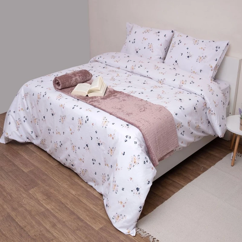 Σεντόνια Φλόραλ (Σετ 3τμχ) White Viopros Ημίδιπλο 100% Βαμβάκι