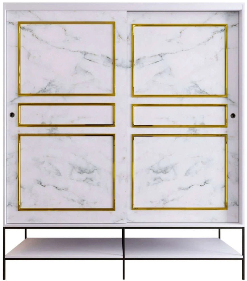 Ντουλάπα Δίφυλλη Martin 801CMY3445 190x57x200cm Marble Effect White-Gold Δίφυλλη