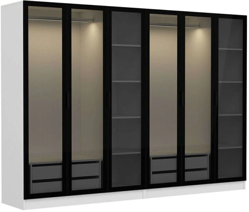Ντουλάπα Εξάφυλλη Kale 506MNR2735 270x52x210cm White-Black Εξάφυλλη