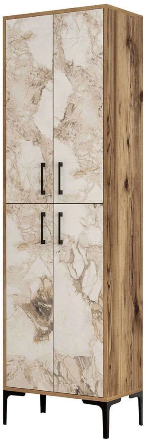 Παπουτσοθήκη Berlin 845HCT4103 60x35x200cm Marble Effect White-Walnut Μοριοσανίδα, Μέταλλο