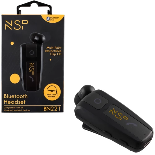 Ακουστικό Bluetooth V5.3 Retractable Clip on Headset Vibration + Anti-Lost NSP BN221