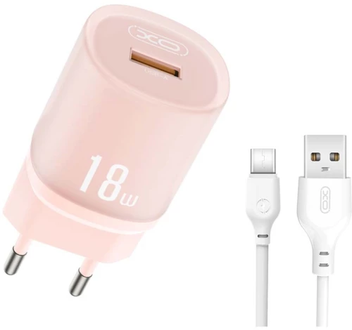 XO L157(EU) QC3.0 Φορτιστής 18W Καλώδιο TYPE-C Ροζ