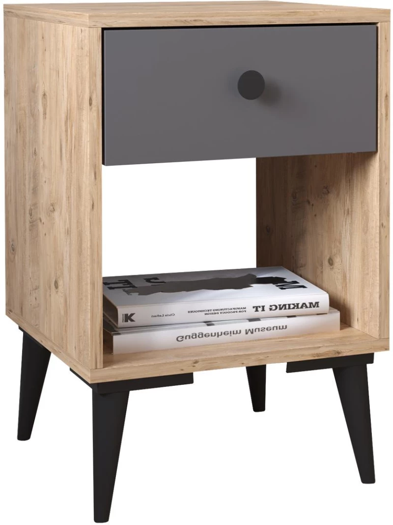 Κομοδίνο ArteLibre AMARI Δρυς/Ανθρακί Μοριοσανίδα 43x43x67.5cm