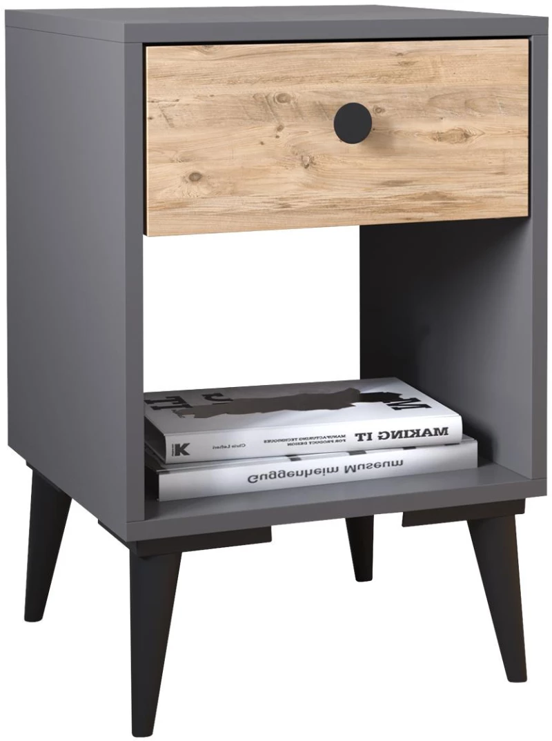 Κομοδίνο ArteLibre AMARI Ανθρακί/Δρυς Μοριοσανίδα 43x43x67.5cm