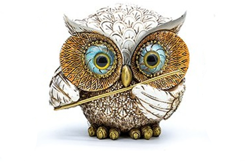 Διακοσμητική κουκουβάγια λευκή-καφέ Polyresin 9.5 10χ7cm syllogi ΦΤ-1203-3